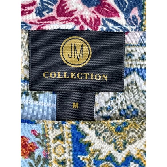 JM Collection Floral Patchwork Tunic Top With 3/4 Sleeves & Asymmetrical Hem M - Picture 5 of 7